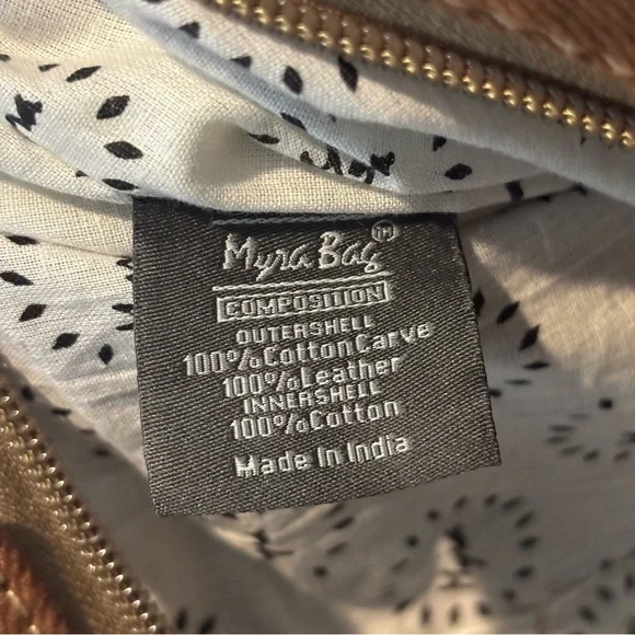 Myra Bag Brick Brown Leather Red Tan Embroidered Cotton Canvas Tote - Picture 11 of 11